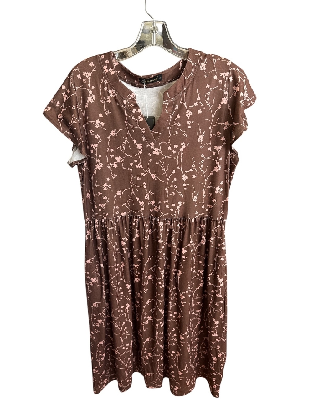 1276 NWT Fantaslook Large 23" PTP Softstyle Floral Midi Dress Brown A0001276